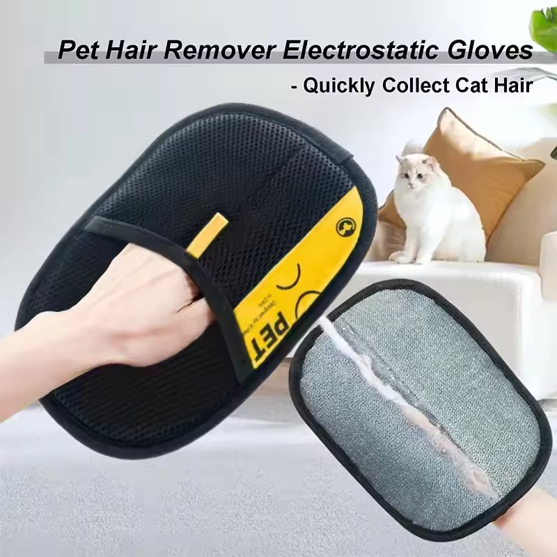 Pet Cats Hair Remover Gloves Electrostatic For Dogs Reusable Washable Grooming Glove With 2-In-1 Lint Roller